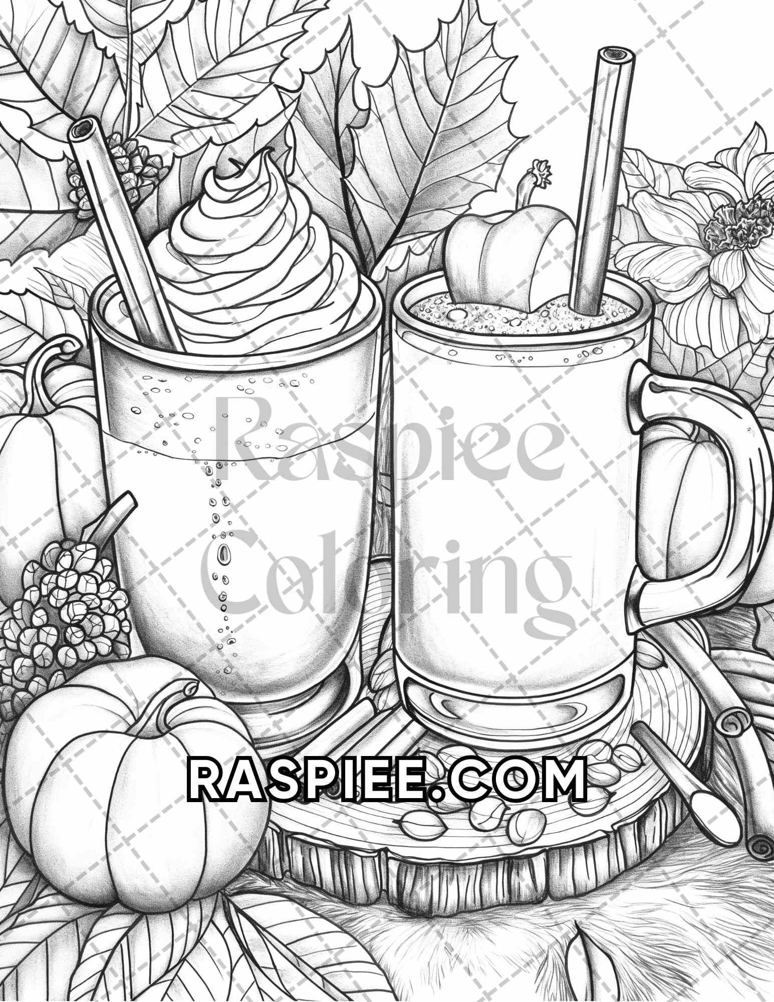 60 Relaxing Autumn Grayscale Adult Coloring Pages Printable PDF Instant Download
