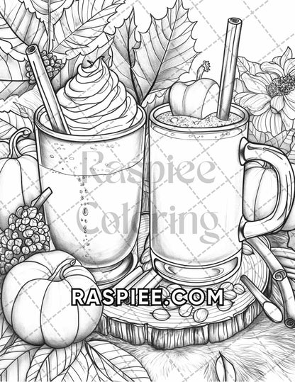 60 Relaxing Autumn Grayscale Adult Coloring Pages Printable PDF Instant Download
