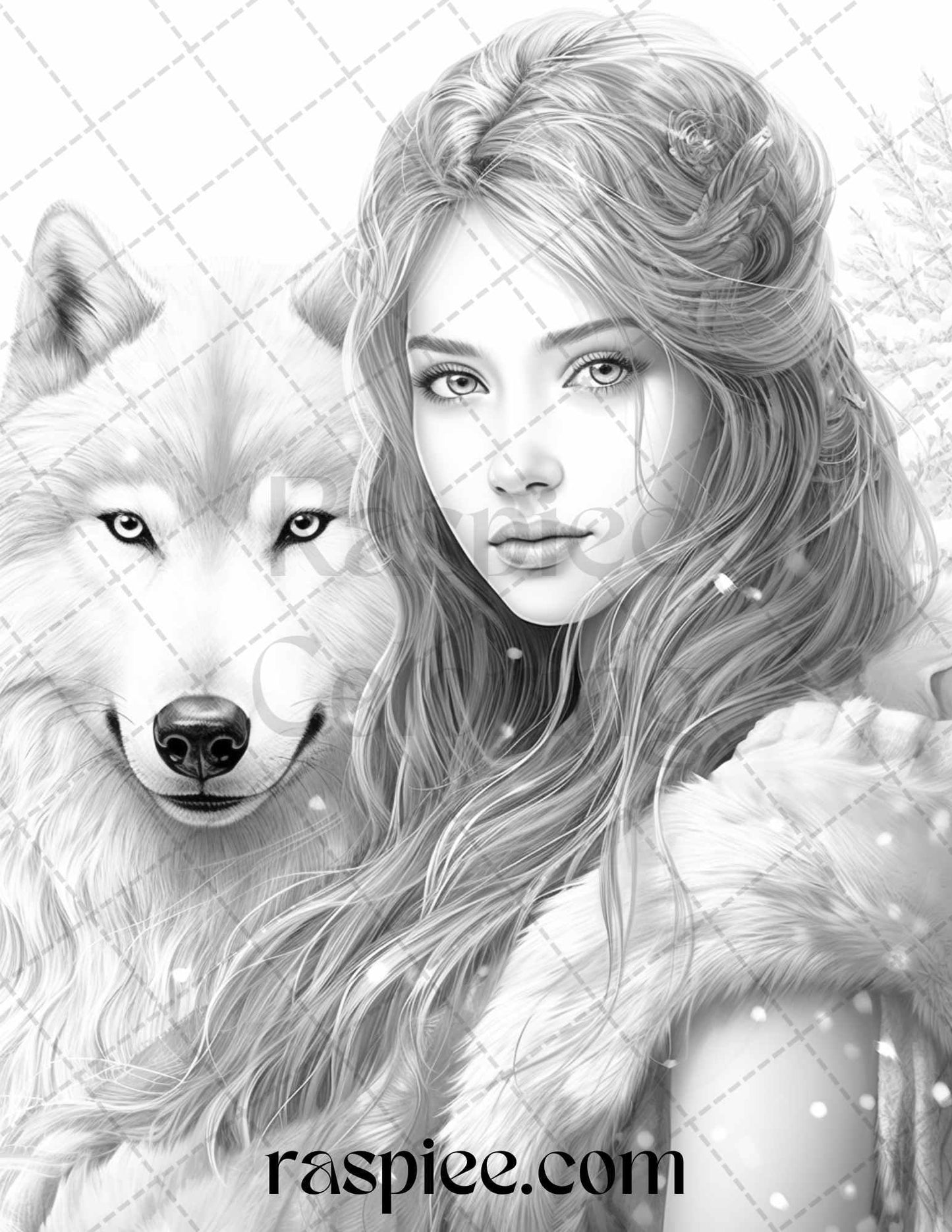 60 Beautiful Winter Girls Grayscale Coloring Pages Printable for Adults, PDF File Instant Download