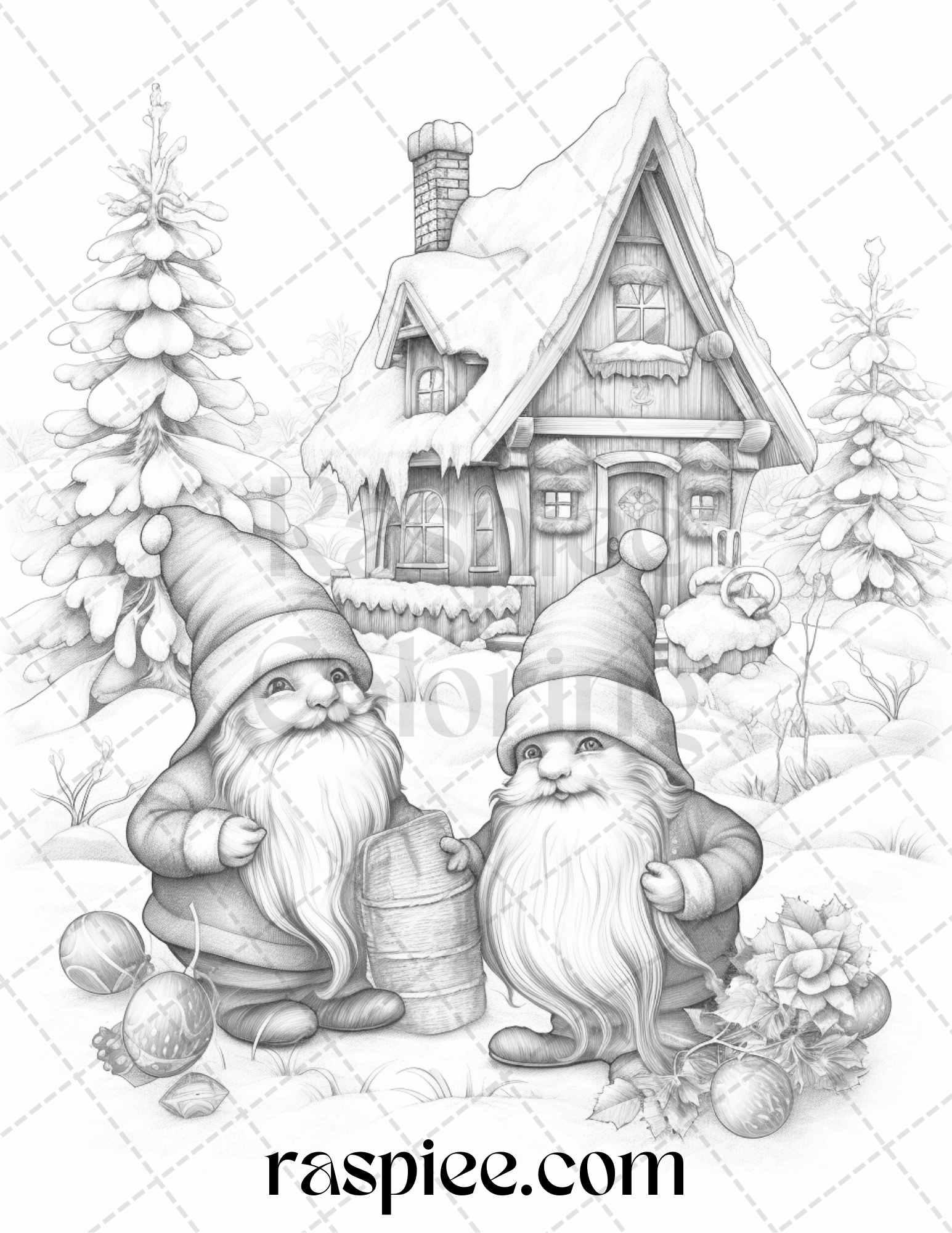 60 Christmas Gnomes Grayscale Coloring Pages Printable for Adults and Kids, PDF File Instant Download