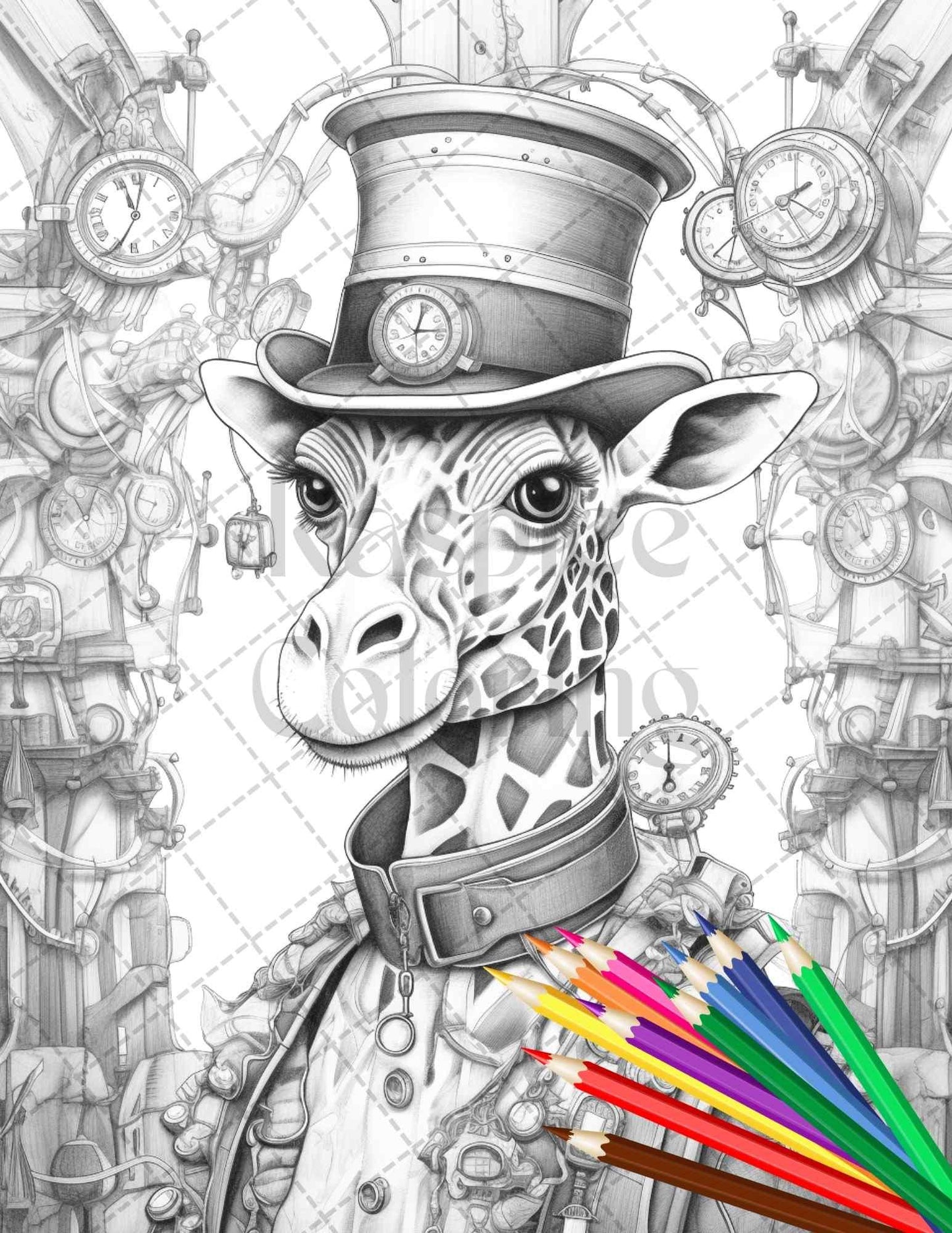 60 Steampunk Animals Grayscale Coloring Pages Printable for Adults, PDF File Instant Download