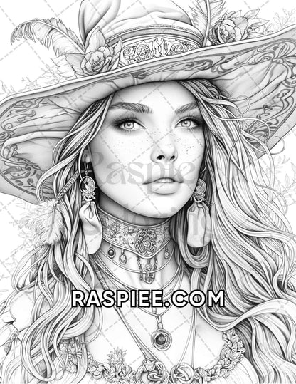 60 Fantasy Beauties Grayscale Adult Coloring Pages Printable PDF Instant Download
