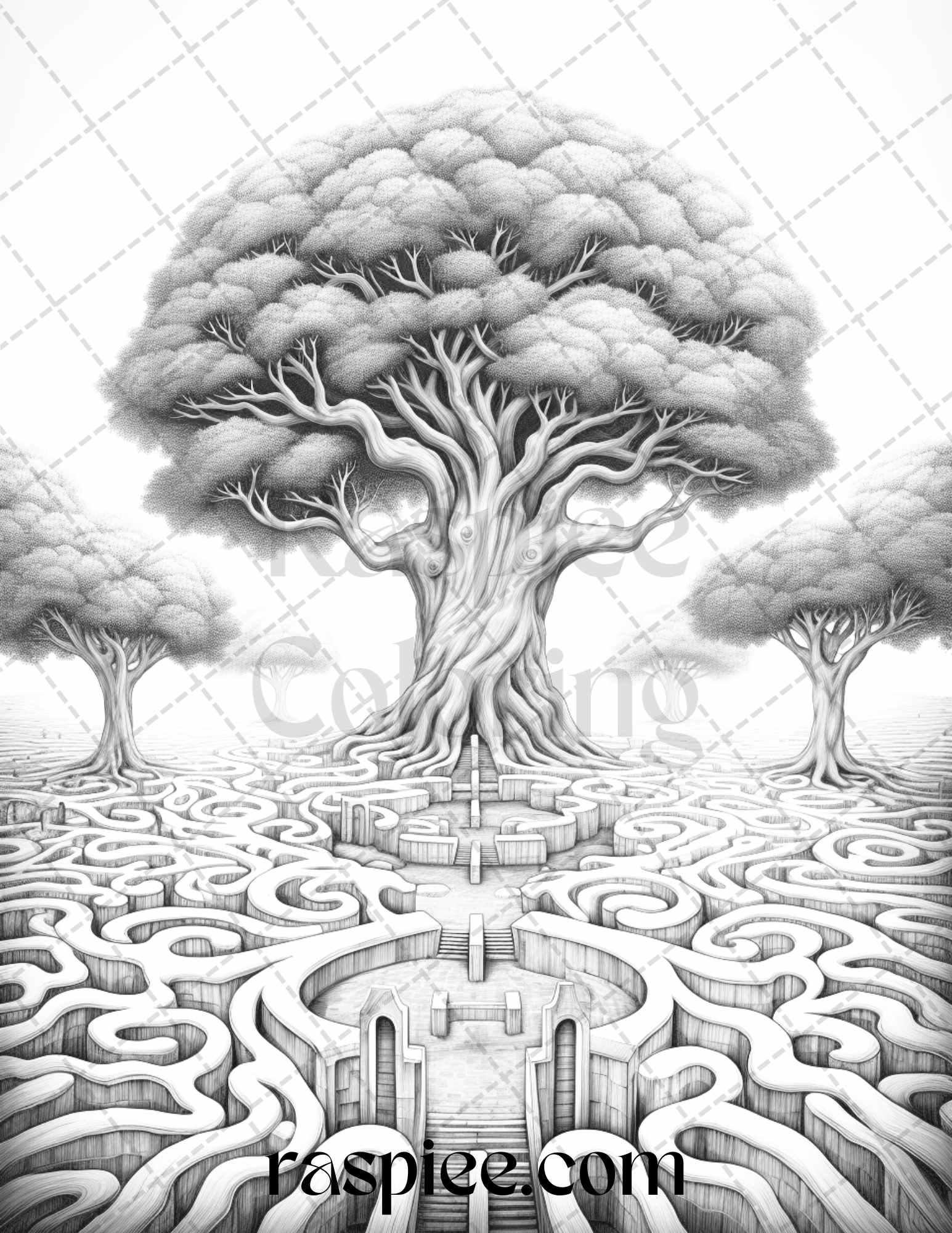 60 Enchanting Surrealism Grayscale Coloring Pages Printable for Adults, PDF File Instant Download