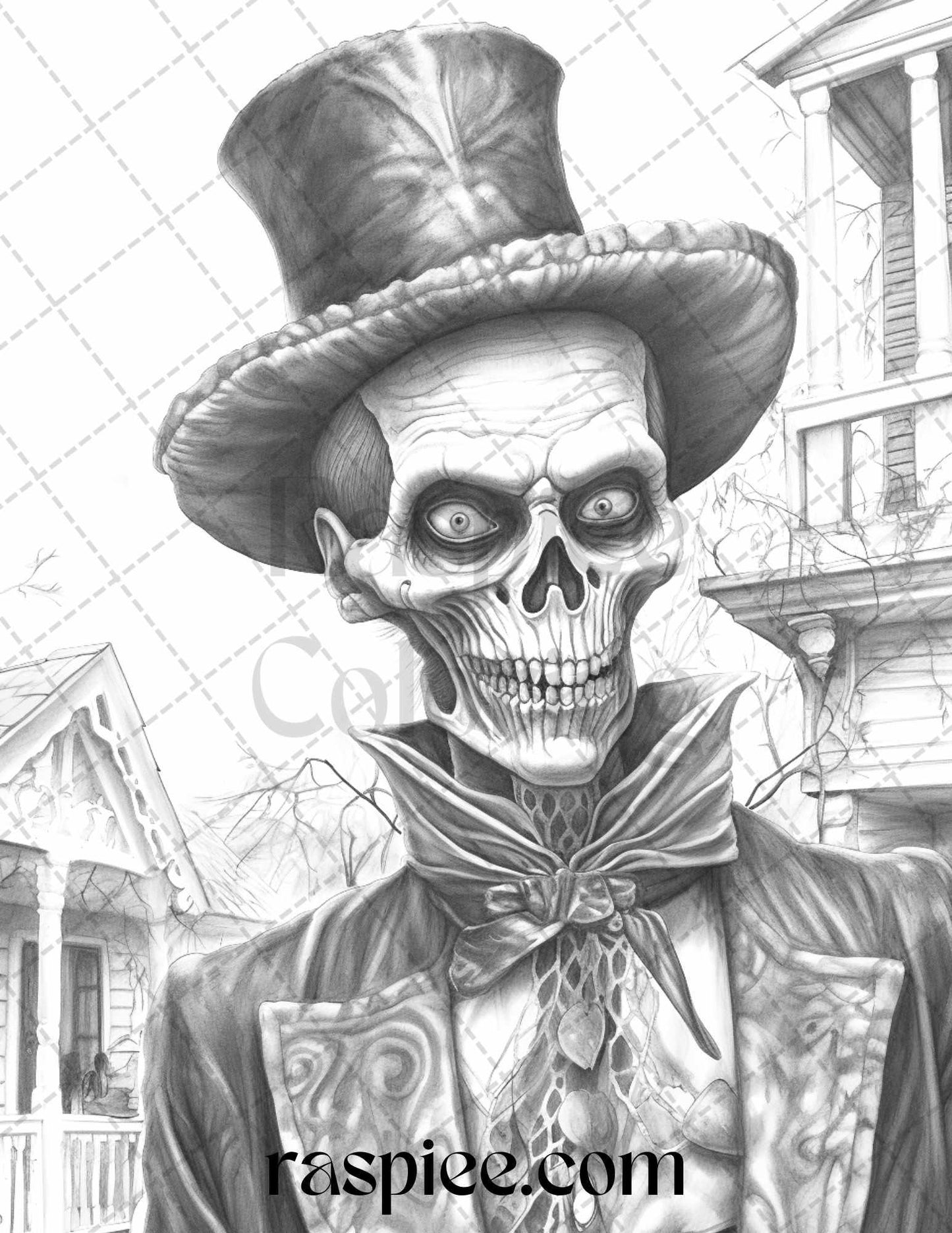 60 Halloween Victorian Era Grayscale Coloring Pages Printable for Adults, PDF File Instant Download