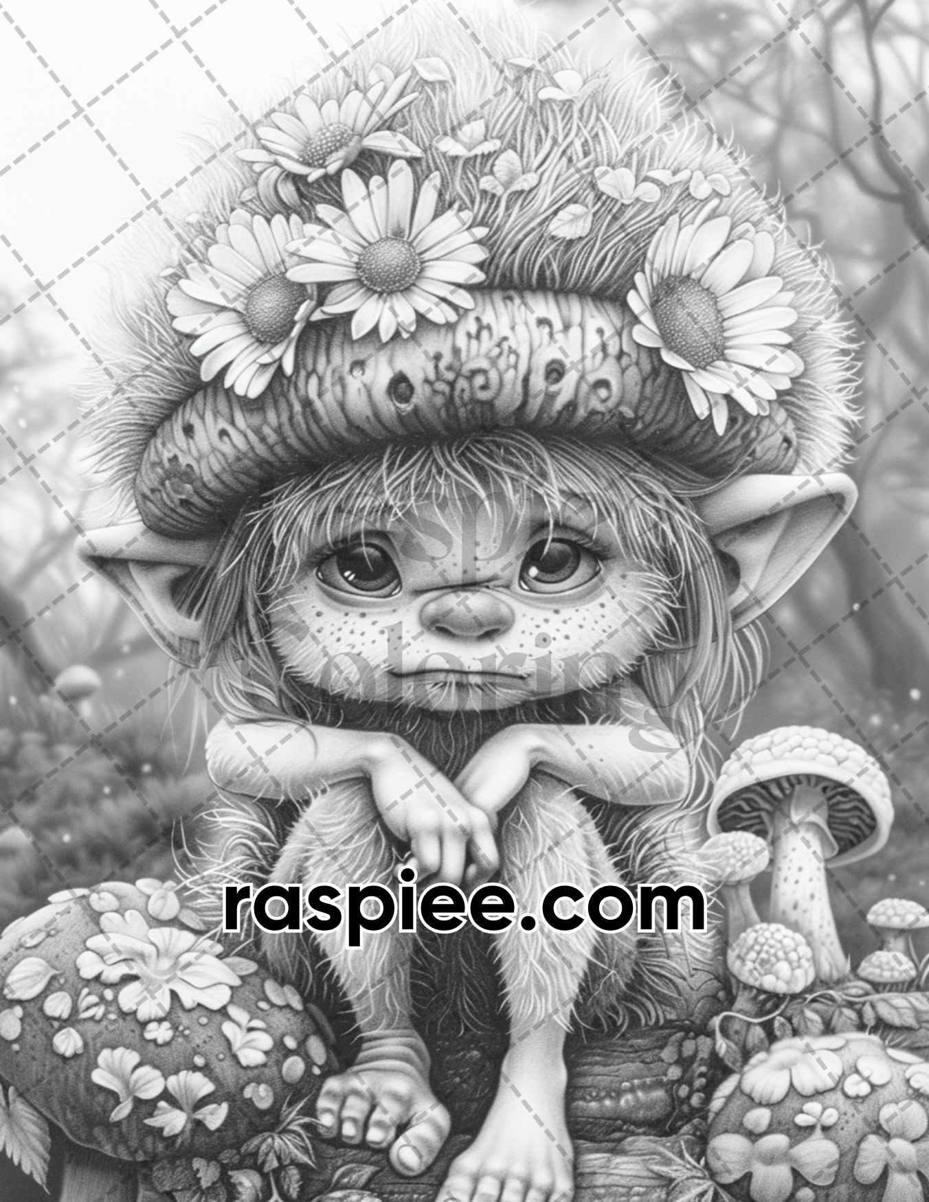 65 Fantasy Little Trolls Grayscale Adult Coloring Pages Printable PDF Instant Download