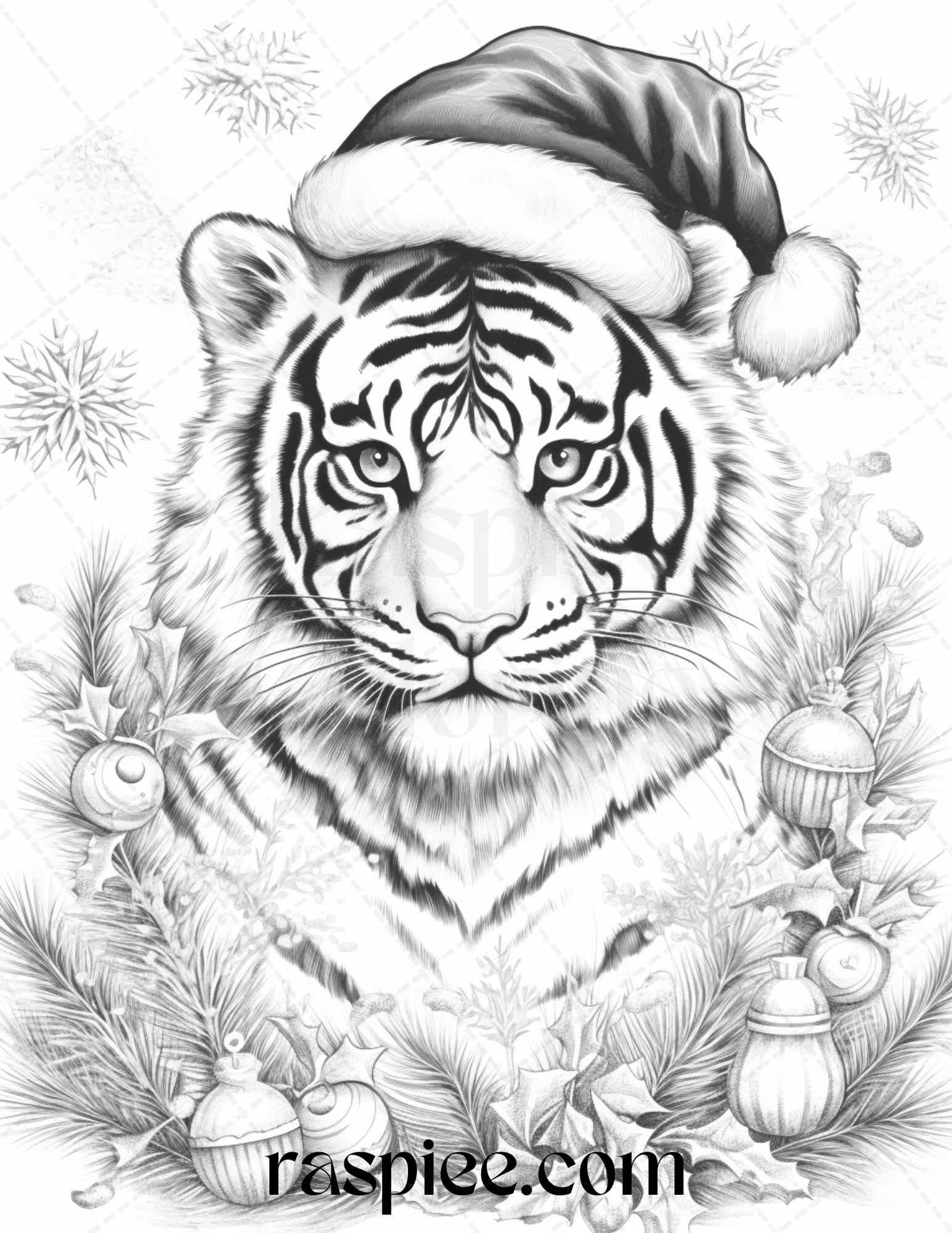 70 Christmas Animals Grayscale Coloring Pages Printable for Adults, PDF File Instant Download