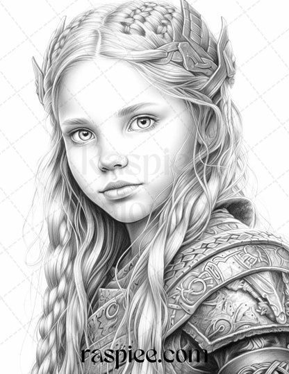 58 Little Viking Girls Boys Portrait Grayscale Coloring Pages Printable, PDF File Instant Download