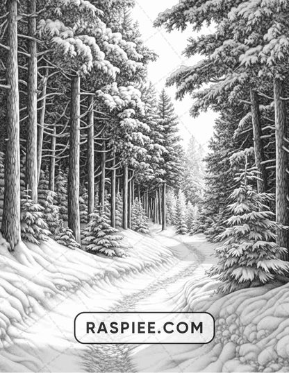 82 Winter Landscapes Adult Coloring Pages