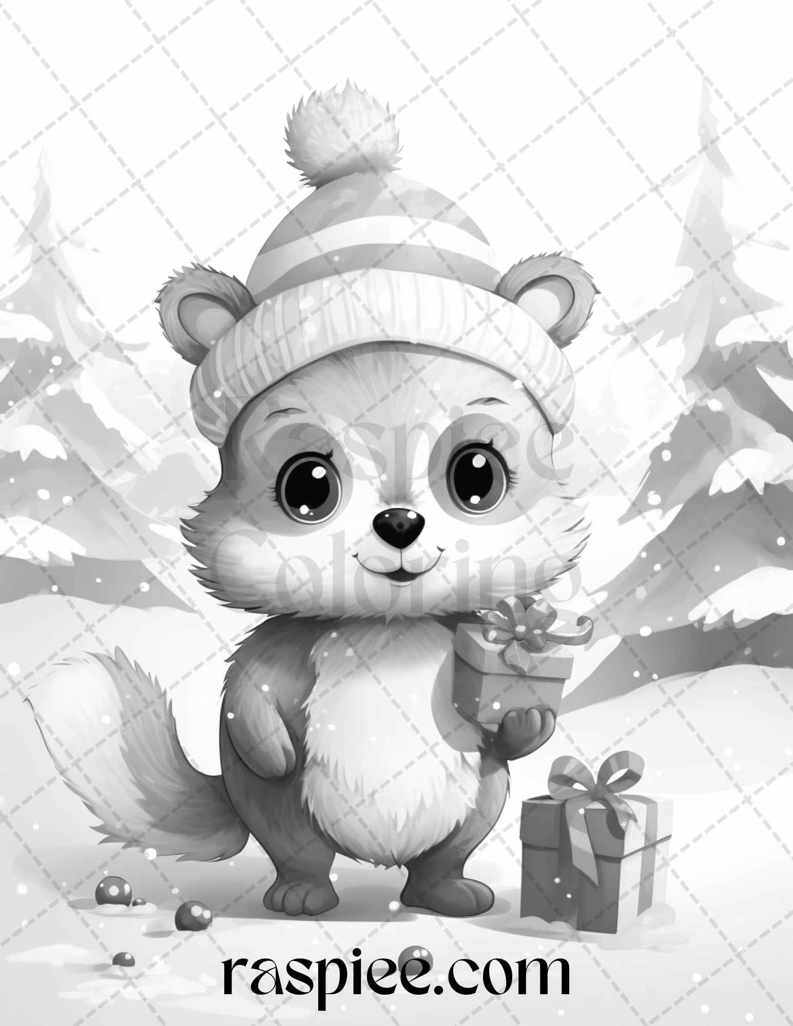 70 Christmas Critters Grayscale Coloring Pages Printable for Adults and Kids, PDF File Instant Download