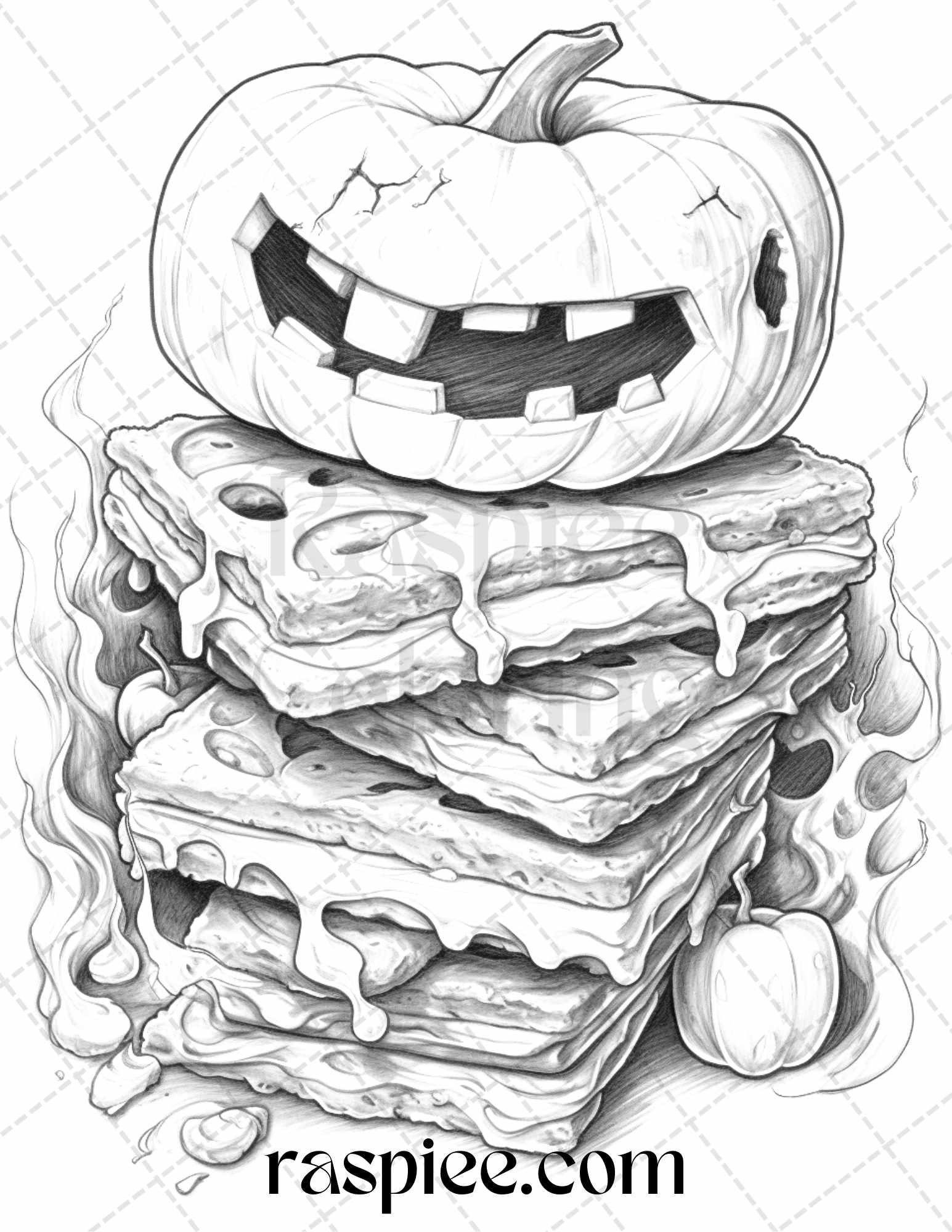 68 Halloween Spooky Desserts Grayscale Coloring Pages Printable for Adults, PDF File Instant Download