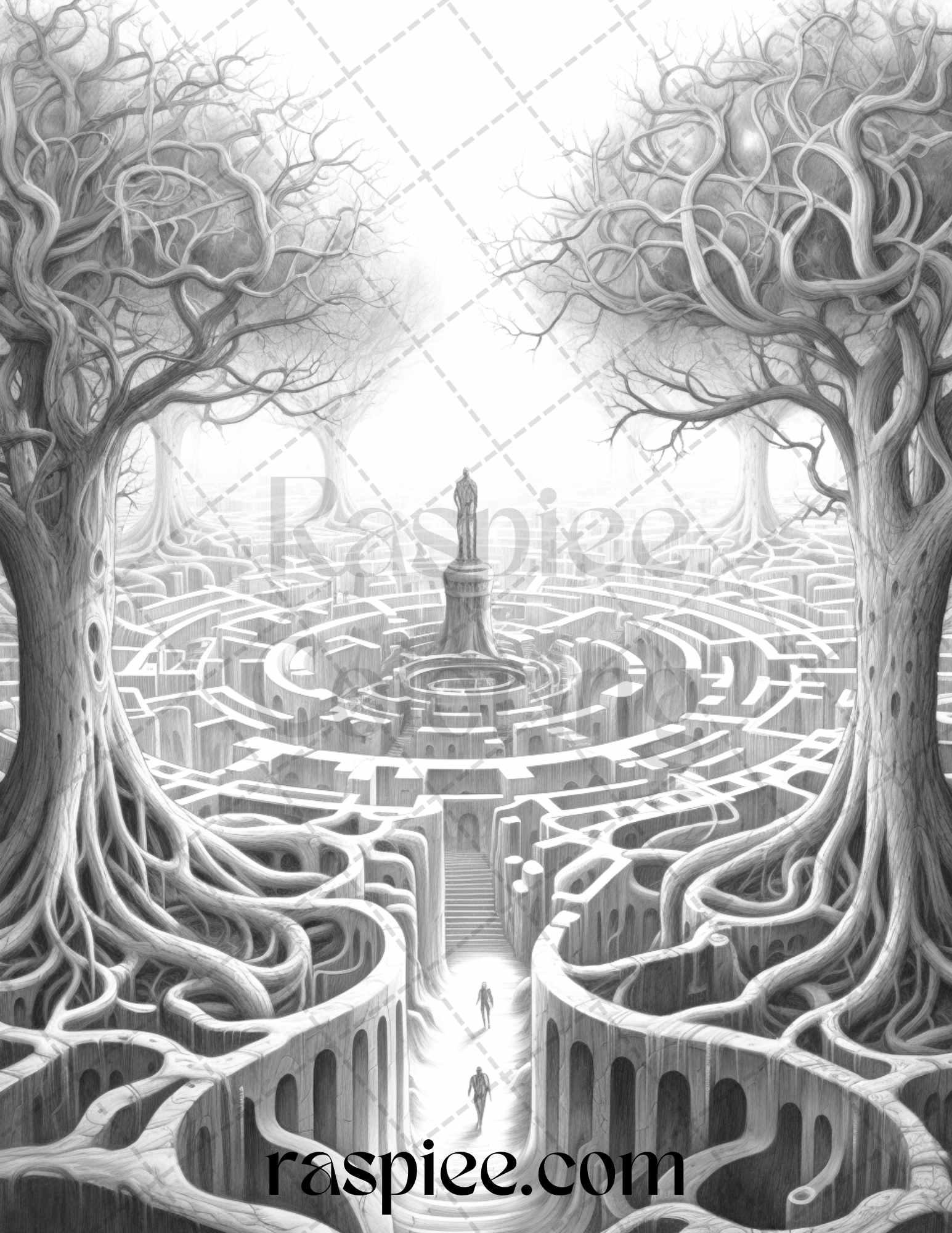 60 Enchanting Surrealism Grayscale Coloring Pages Printable for Adults, PDF File Instant Download
