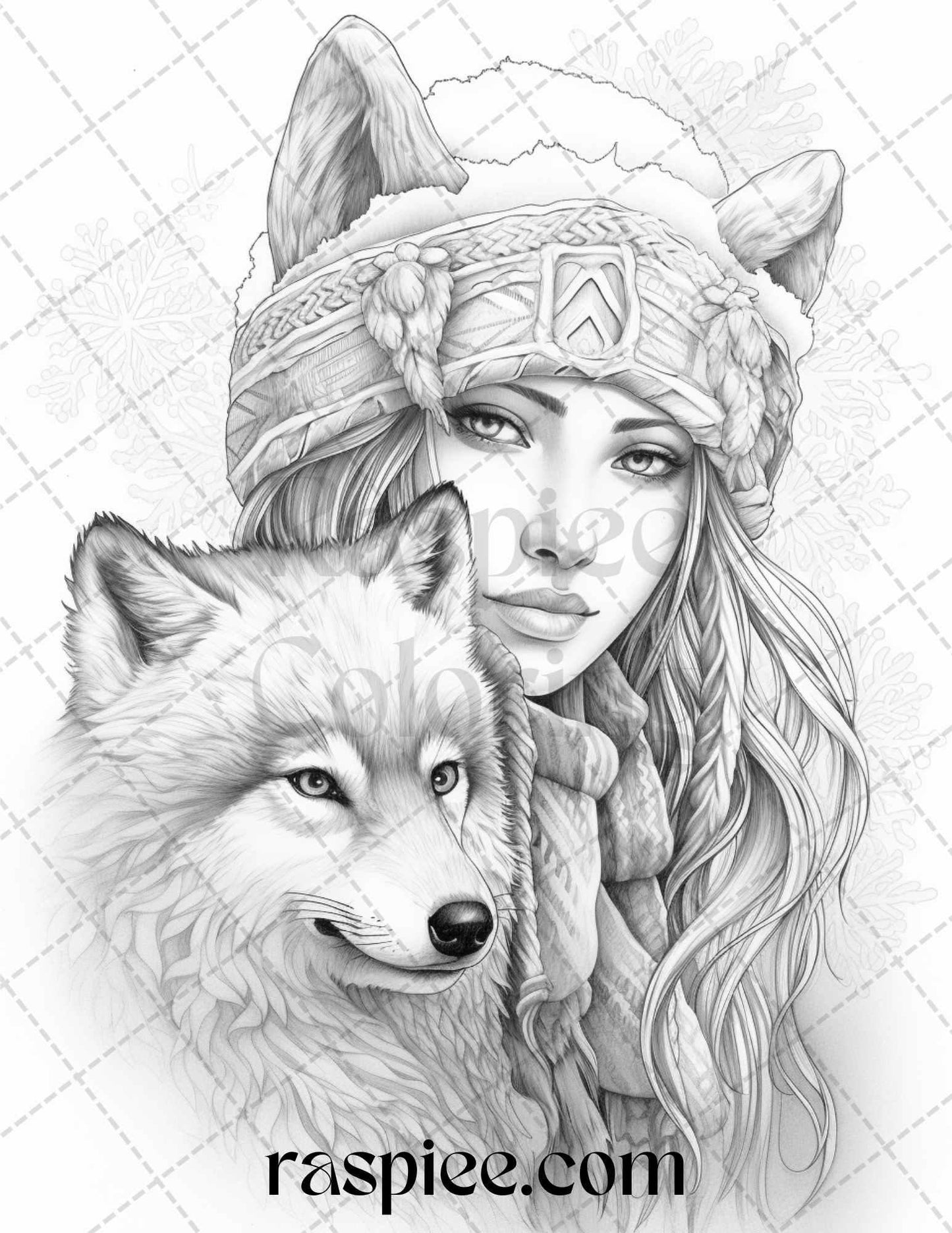 60 Beautiful Winter Girls Grayscale Coloring Pages Printable for Adults, PDF File Instant Download