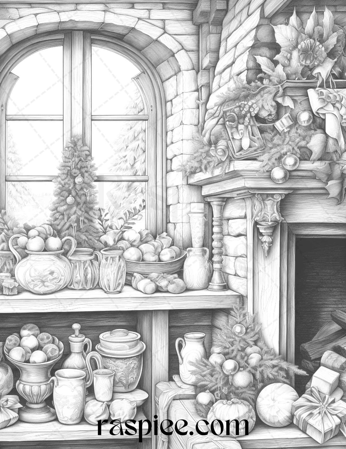 90 Merry Christmas Grayscale Coloring Pages Printable for Adults, PDF File Instant Download