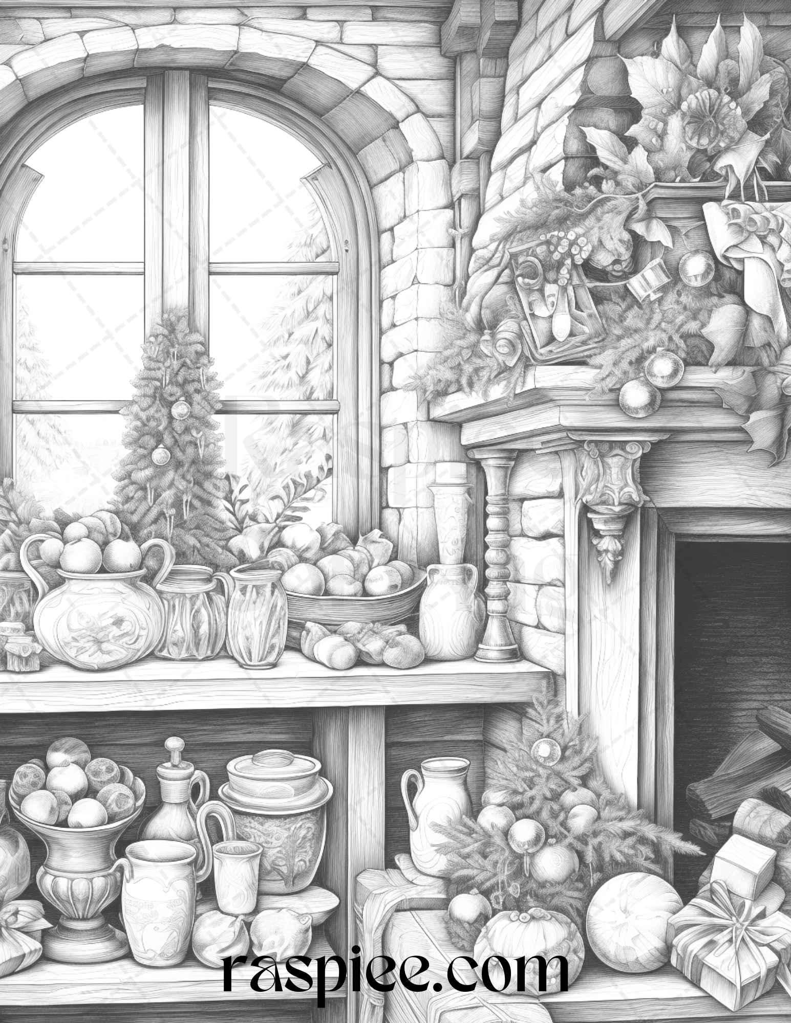 90 Merry Christmas Grayscale Coloring Pages Printable for Adults, PDF File Instant Download