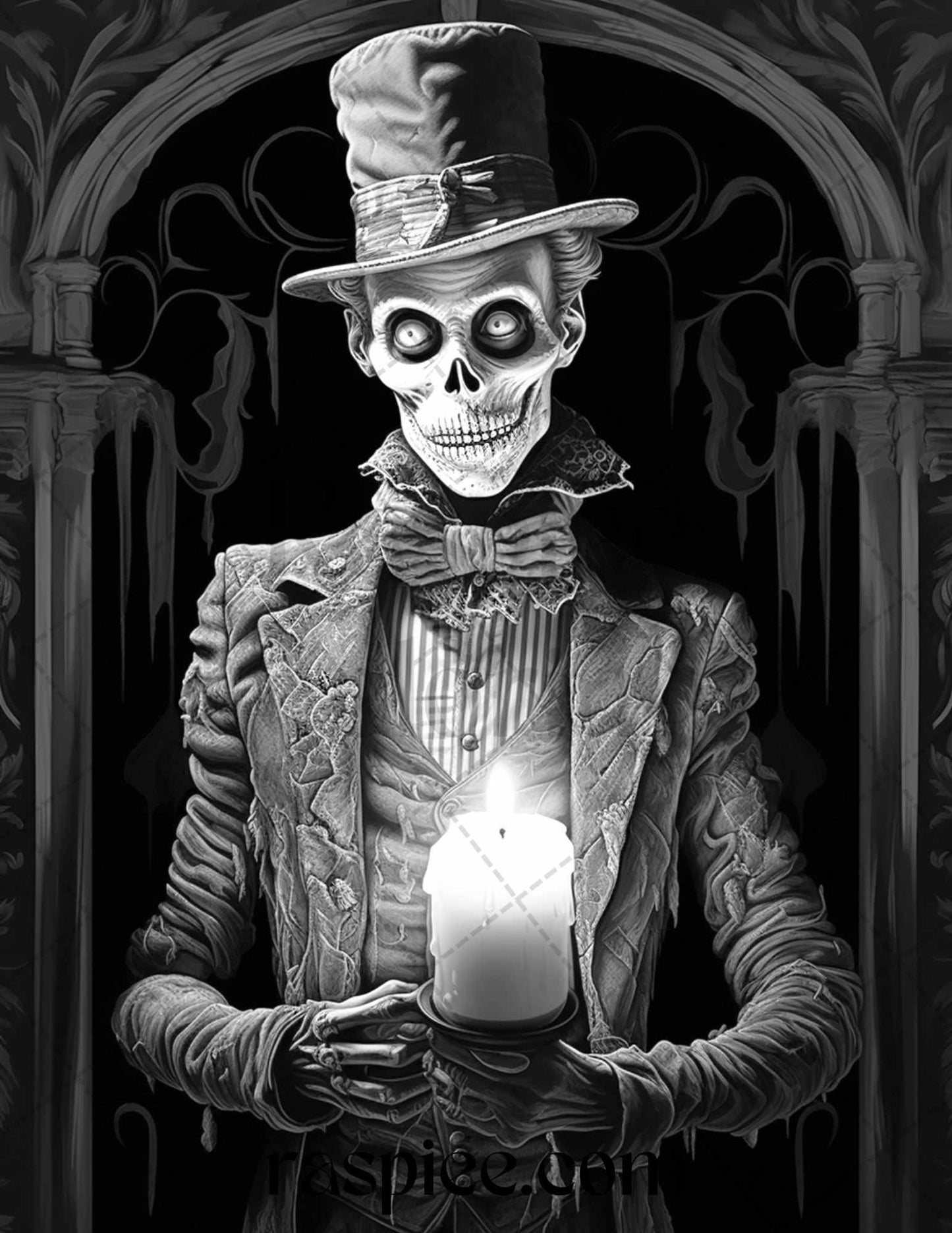 60 Halloween Victorian Era Grayscale Coloring Pages Printable for Adults, PDF File Instant Download
