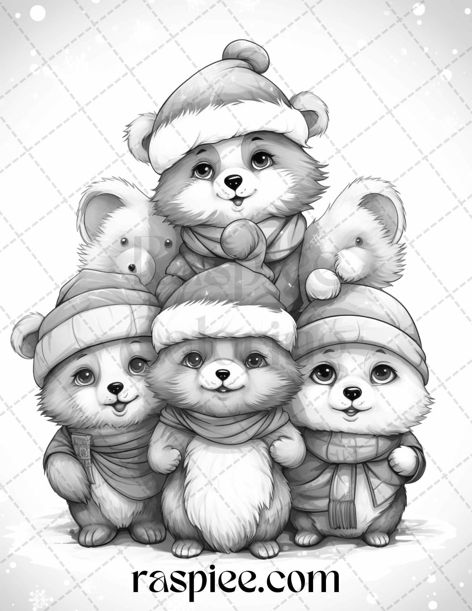 70 Christmas Critters Grayscale Coloring Pages Printable for Adults and Kids, PDF File Instant Download