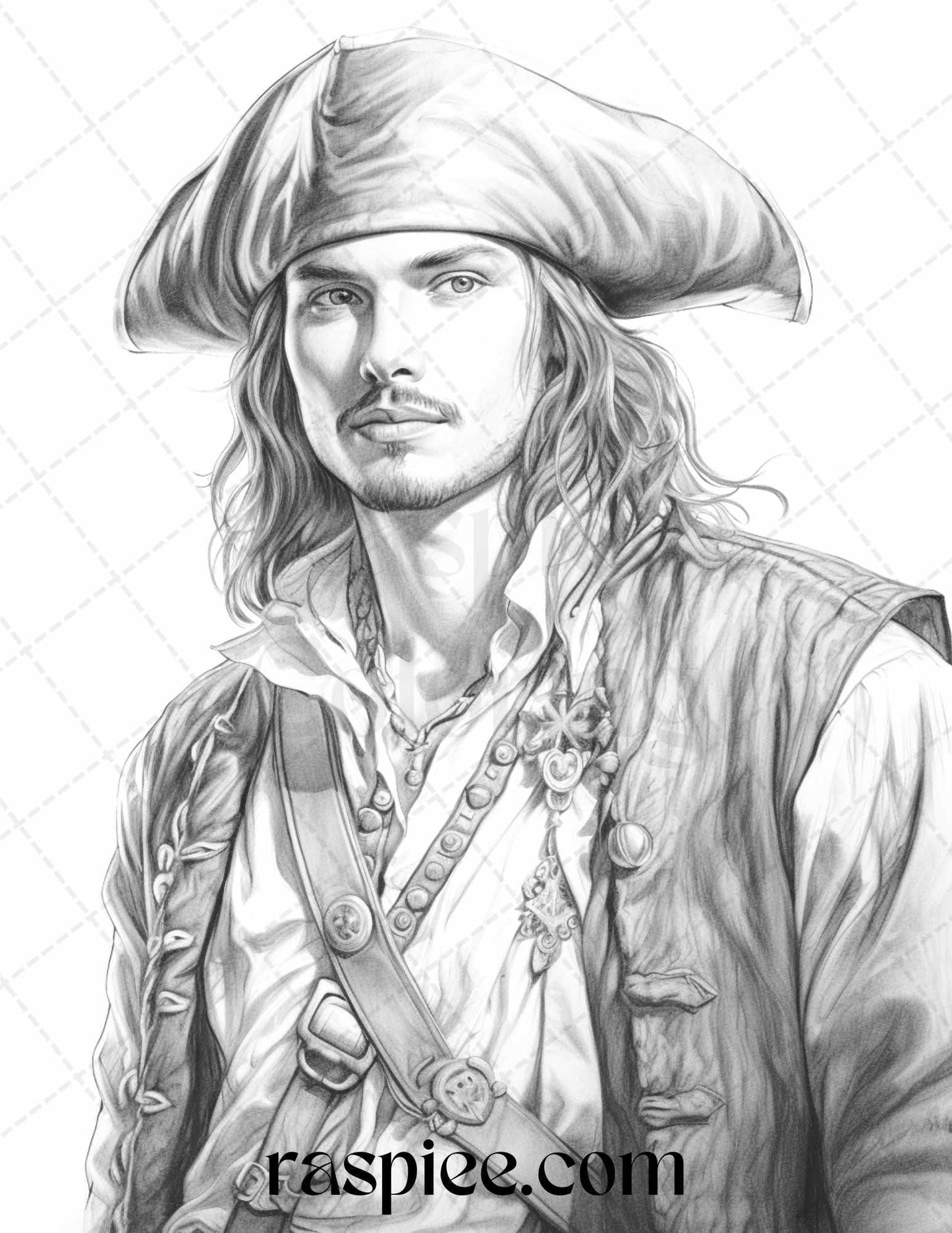60 Pirate Life Grayscale Coloring Pages Printable for Adults, Stress Relief Coloring, PDF File Instant Download