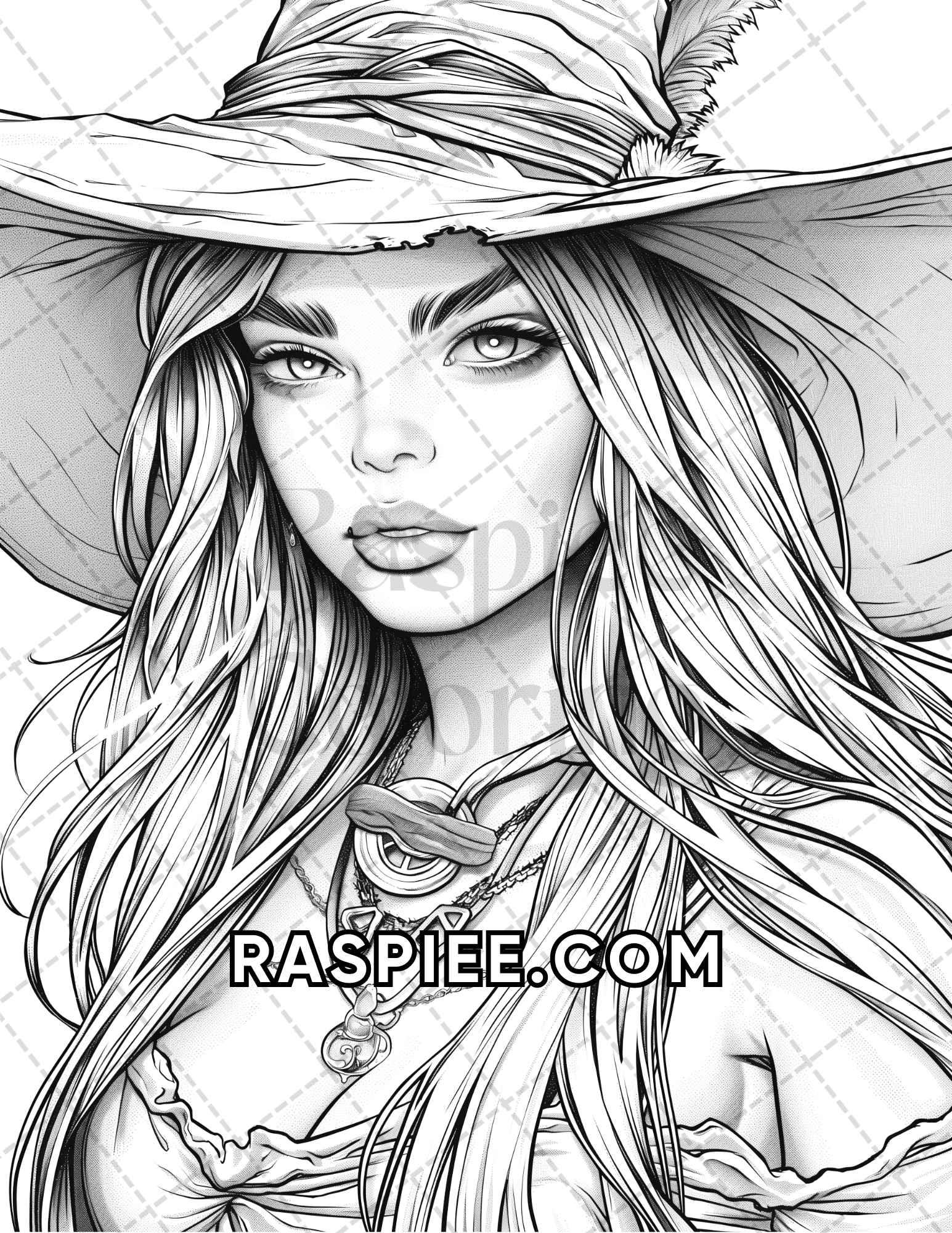 60 Fantasy Beauties Grayscale Adult Coloring Pages Printable PDF Instant Download