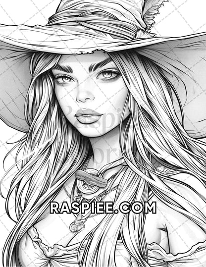 60 Fantasy Beauties Grayscale Adult Coloring Pages Printable PDF Instant Download