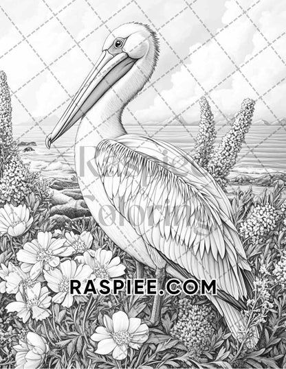 Flowers and Birds Adult Coloring Pages Printable PDF Instant Download