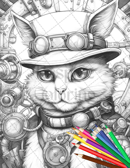 60 Steampunk Animals Grayscale Coloring Pages Printable for Adults, PDF File Instant Download