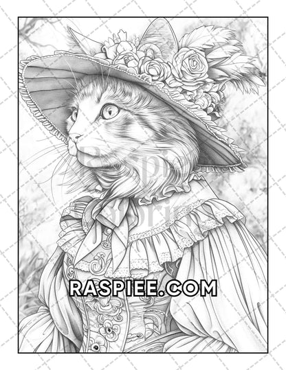 60 Cats Dressed Up Adult Coloring Pages Printable PDF Instant Download