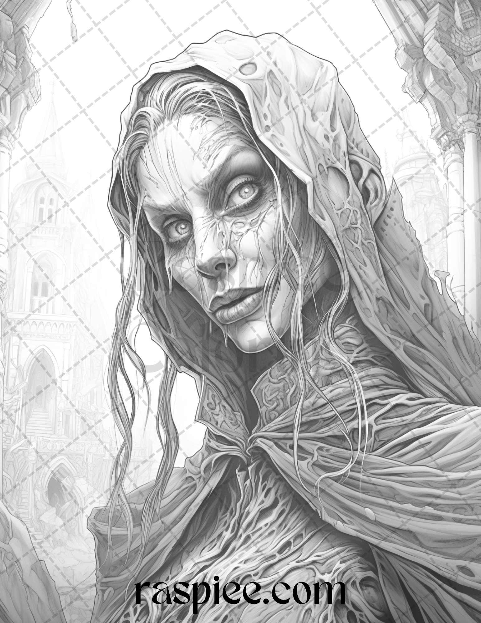 60 Halloween Vampire Grayscale Coloring Pages Printable for Adults, PDF File Instant Download