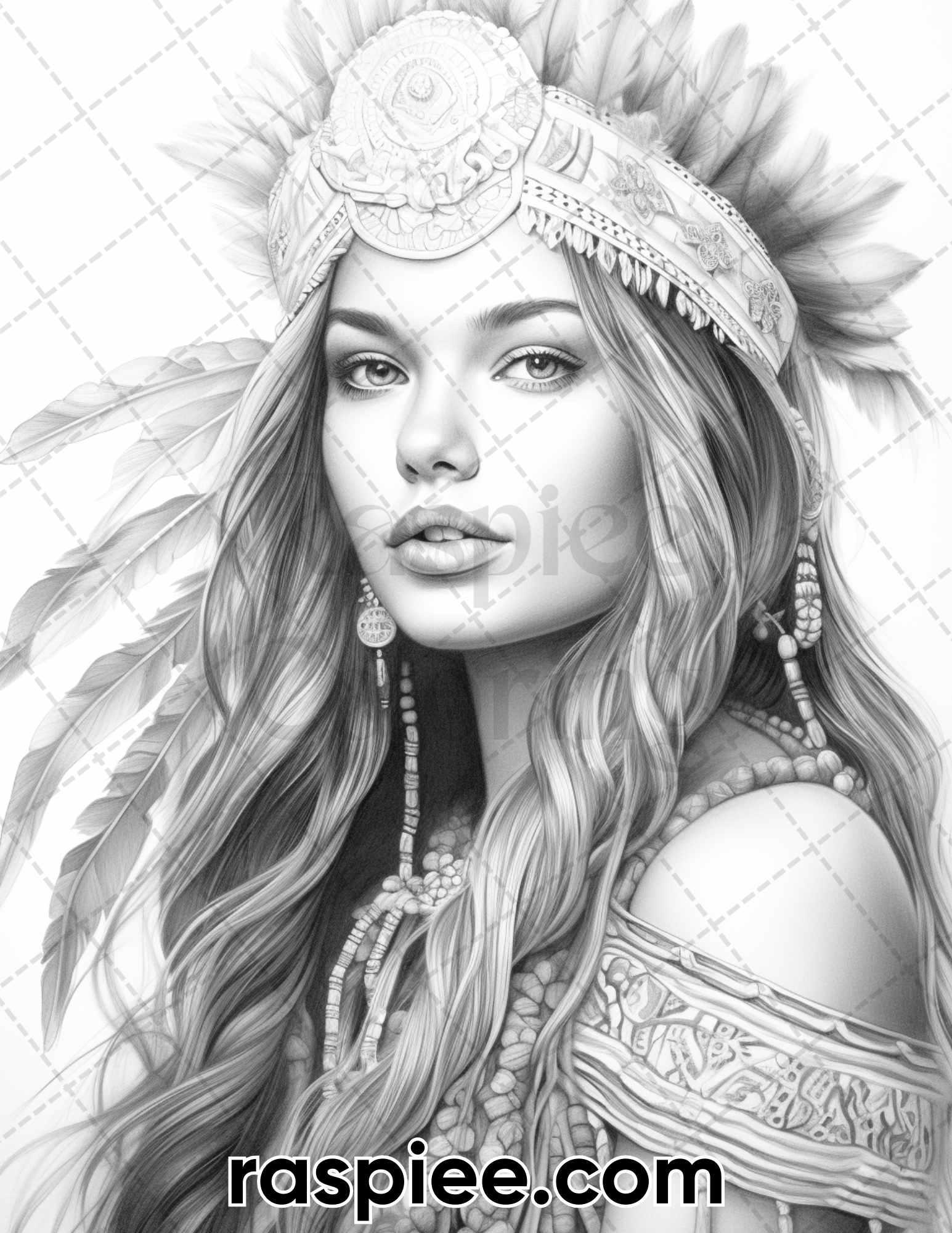 60 Bohemian Beauties Grayscale Coloring Pages for Adults, Printable PDF Instant Download