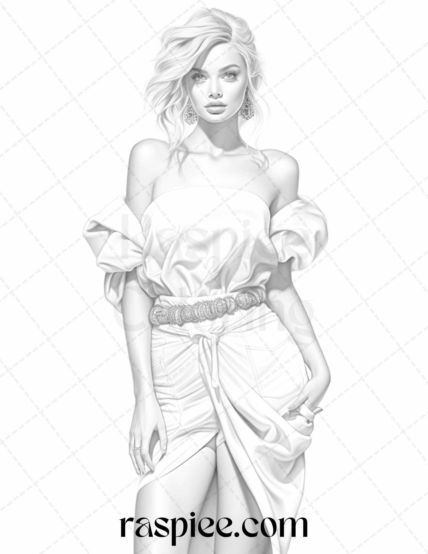 Fashion Show Grayscale Coloring Pages Printable for Adults, PDF File Instant Download