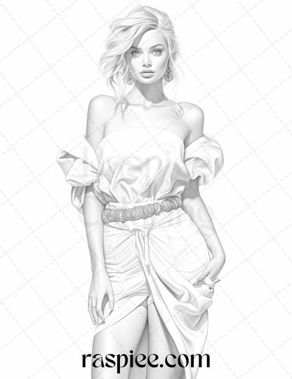Fashion Show Grayscale Coloring Pages Printable for Adults, PDF File Instant Download