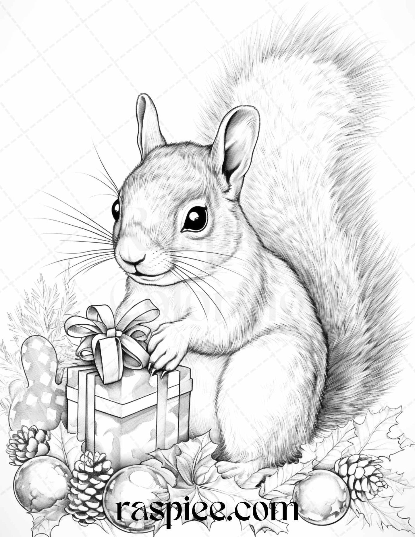 70 Christmas Animals Grayscale Coloring Pages Printable for Adults, PDF File Instant Download
