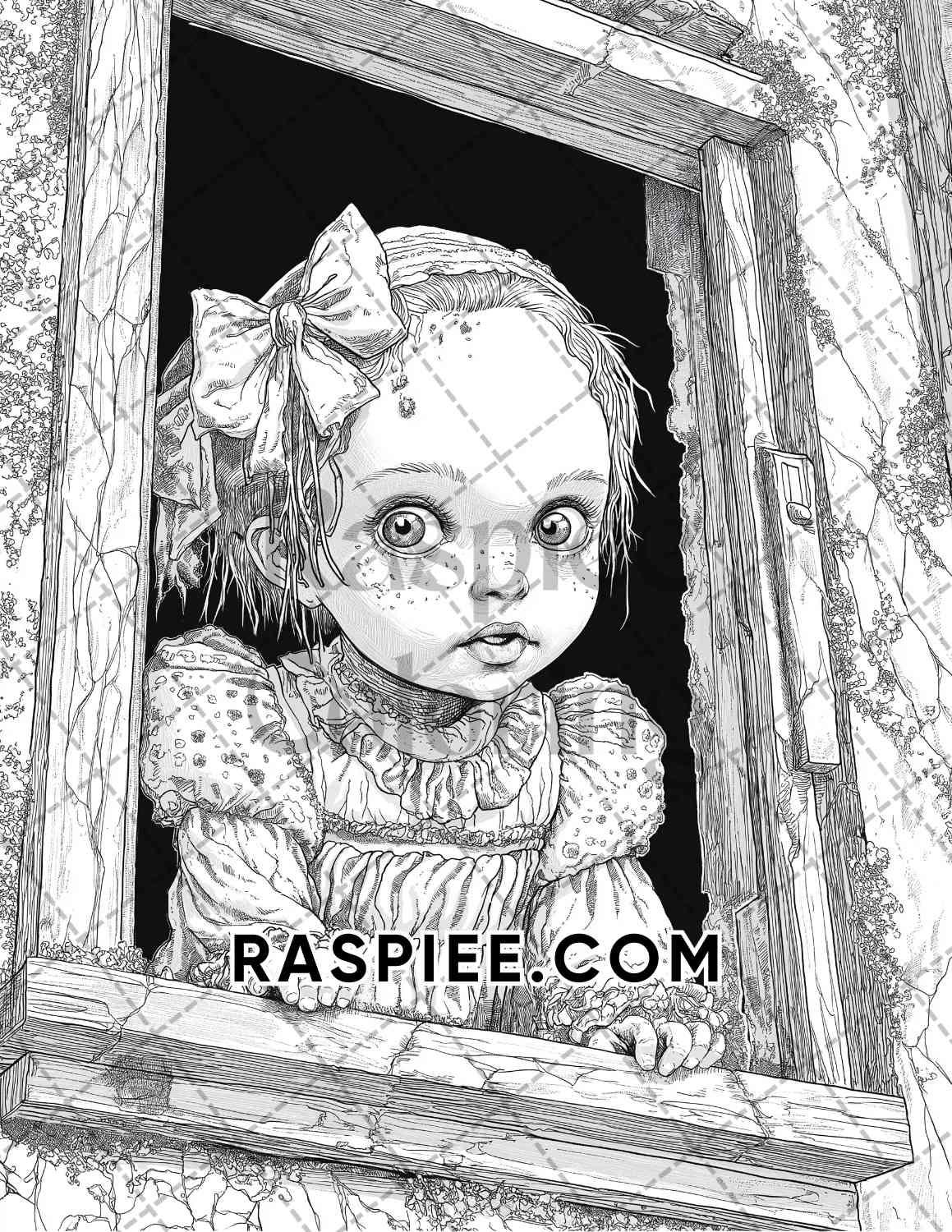Haunted Dolls Halloween Horror Adult Coloring Pages Printable PDF Instant Download