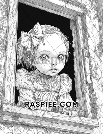 Haunted Dolls Halloween Horror Adult Coloring Pages Printable PDF Instant Download