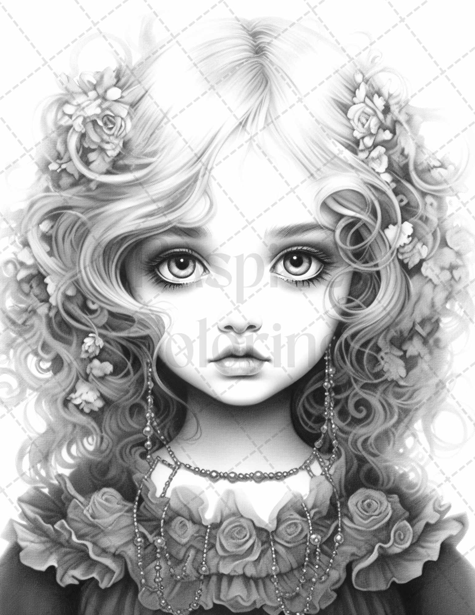 60 Adorable Gothic Girls Grayscale Coloring Pages Printable for Adults, PDF File Instant Download
