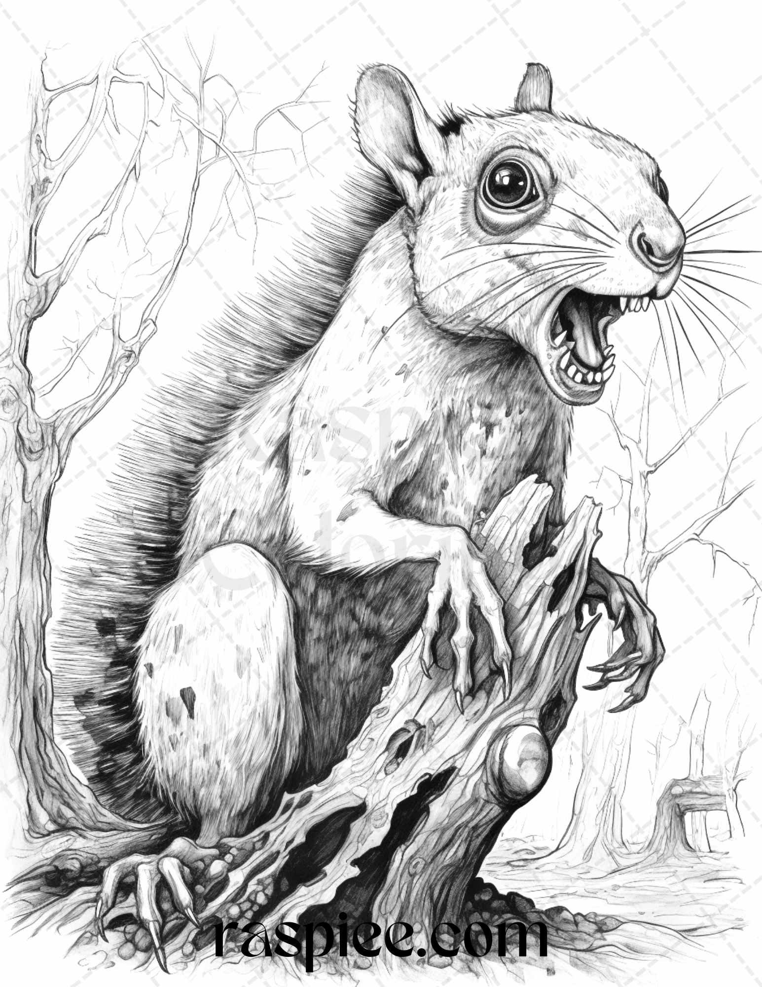 66 Horror Zombie Animals Grayscale Coloring Pages Printable for Adults, PDF File Instant Download