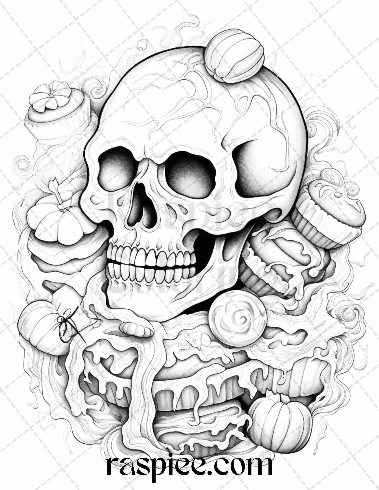 68 Halloween Spooky Desserts Grayscale Coloring Pages Printable for Adults, PDF File Instant Download