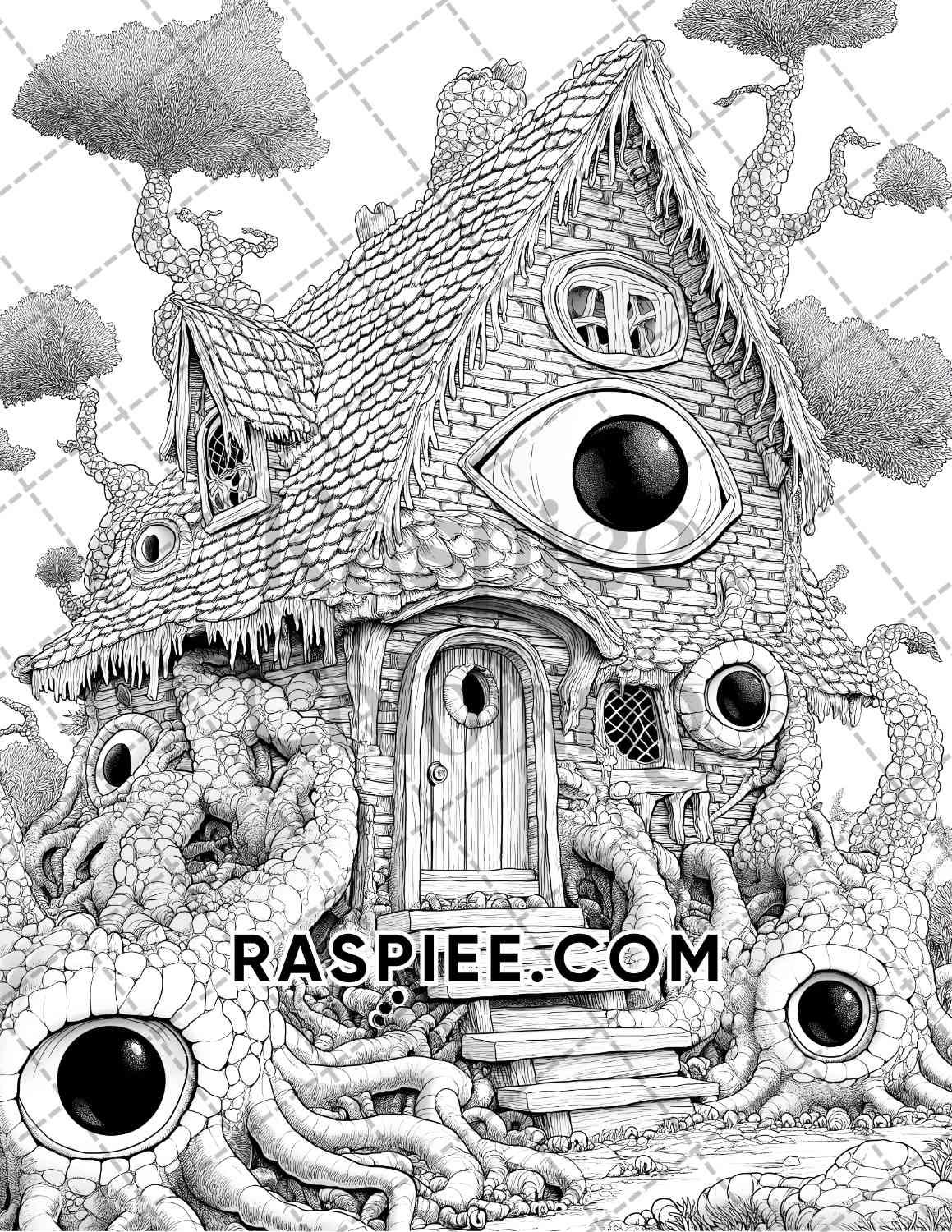 Halloween Surreal Adult Coloring Pages Printable PDF Instant Download