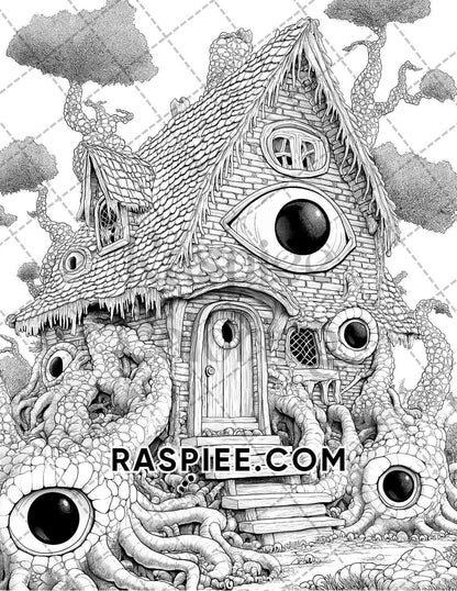 Halloween Surreal Adult Coloring Pages Printable PDF Instant Download