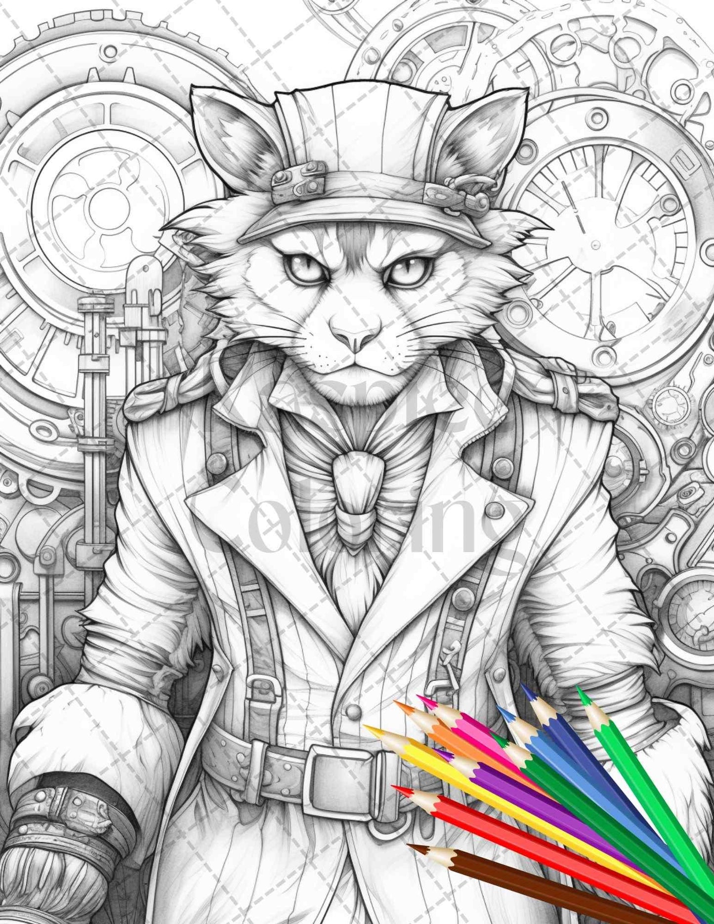 60 Steampunk Animals Grayscale Coloring Pages Printable for Adults, PDF File Instant Download