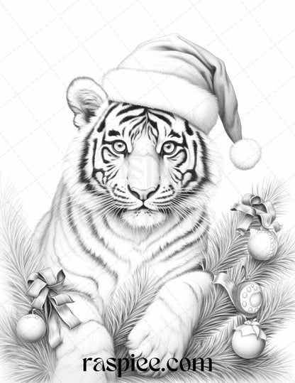 70 Christmas Animals Grayscale Coloring Pages Printable for Adults, PDF File Instant Download