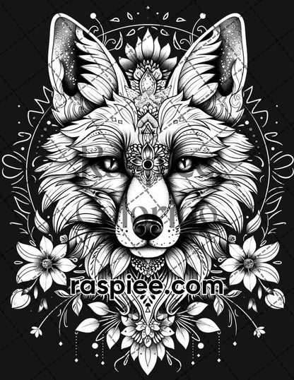 87 Spirit Animals Grayscale Adult Coloring Pages Printable PDF Instant Download