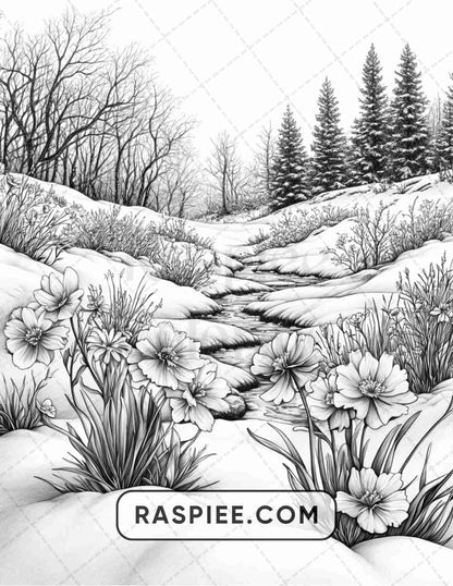 82 Winter Landscapes Adult Coloring Pages