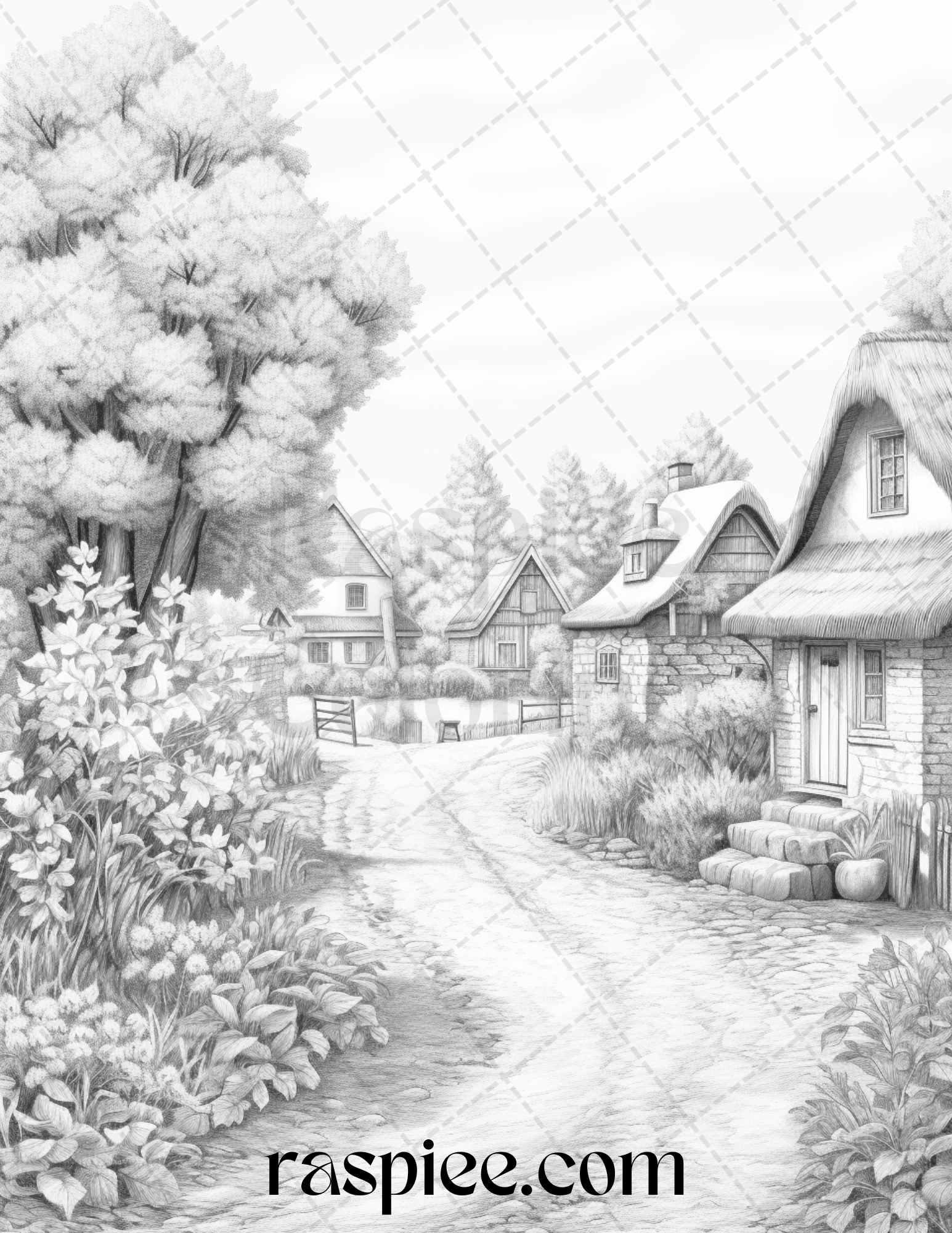 Autumn Scenery Grayscale Coloring Pages Printable for Adults, PDF File Instant Download