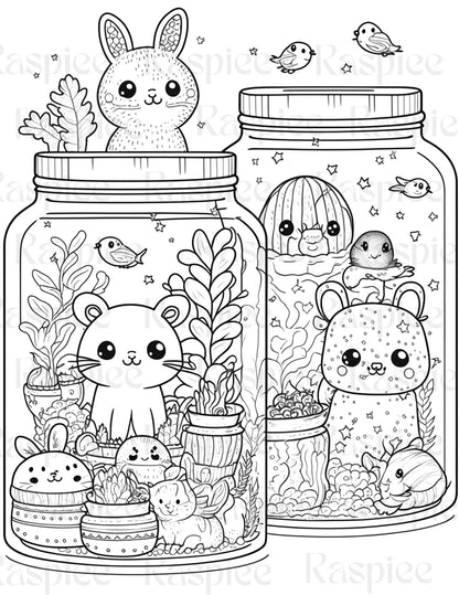 100 Animal in Jar Coloring Pages, Printable Coloring Pages for Kids and Adults, Printable PDF File Instant Download