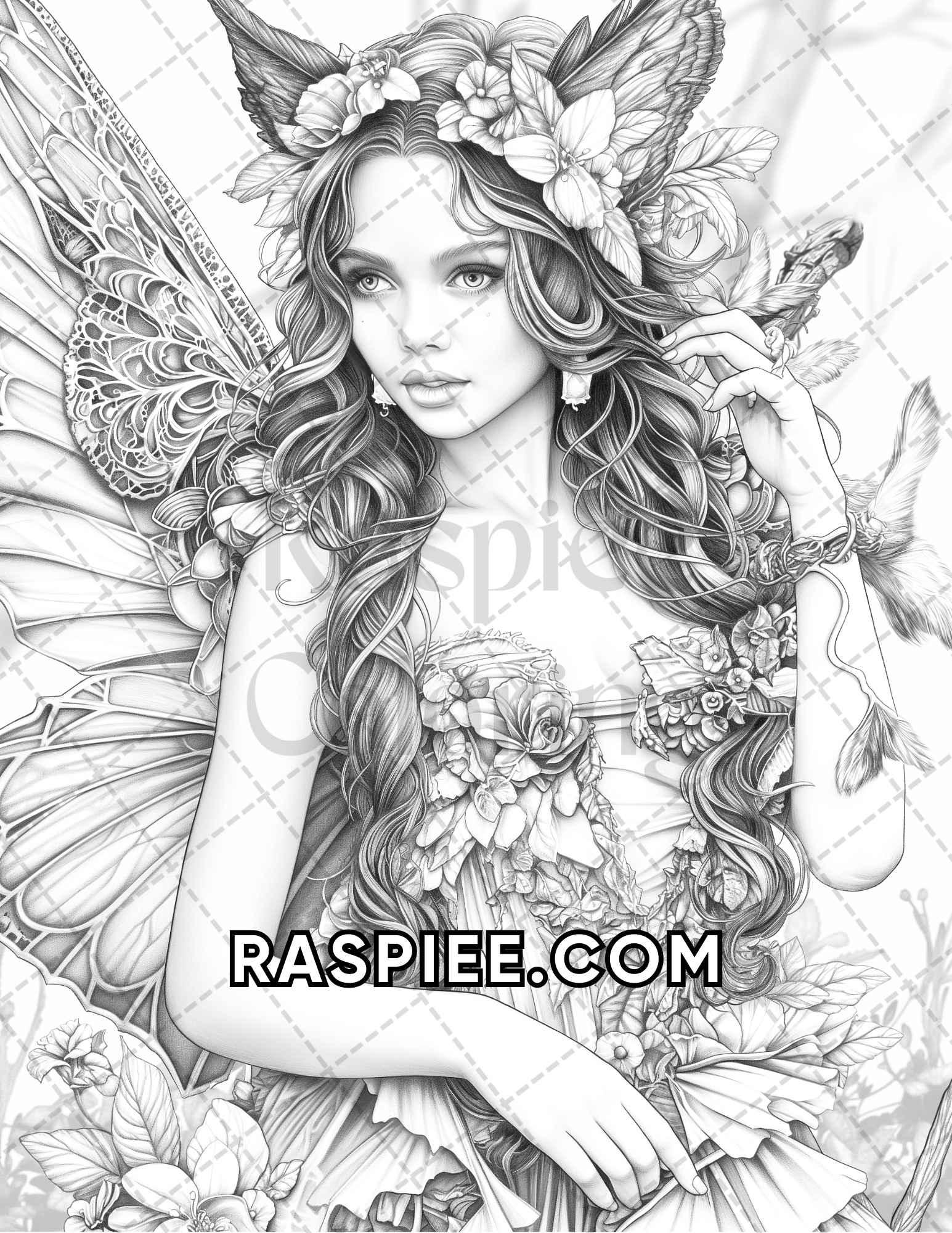 60 Fantasy Beauties Grayscale Adult Coloring Pages Printable PDF Instant Download