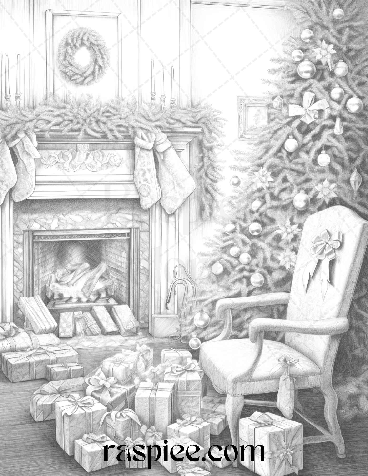 90 Merry Christmas Grayscale Coloring Pages Printable for Adults, PDF File Instant Download