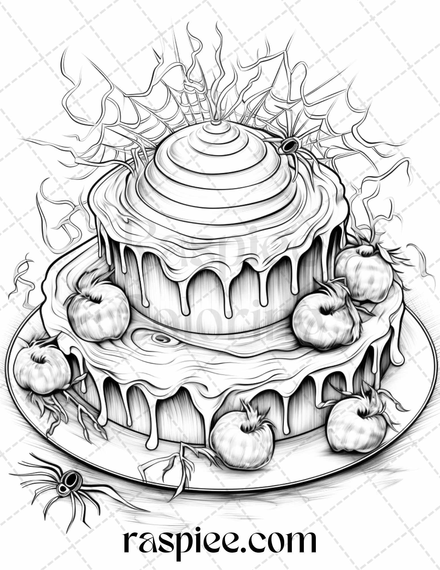 68 Halloween Spooky Desserts Grayscale Coloring Pages Printable for Adults, PDF File Instant Download