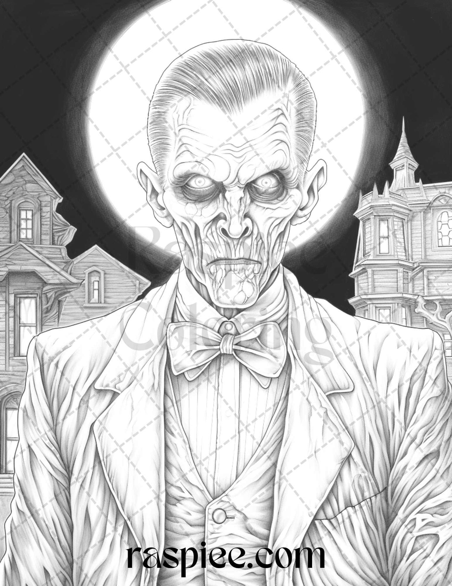 60 Halloween Vampire Grayscale Coloring Pages Printable for Adults, PDF File Instant Download