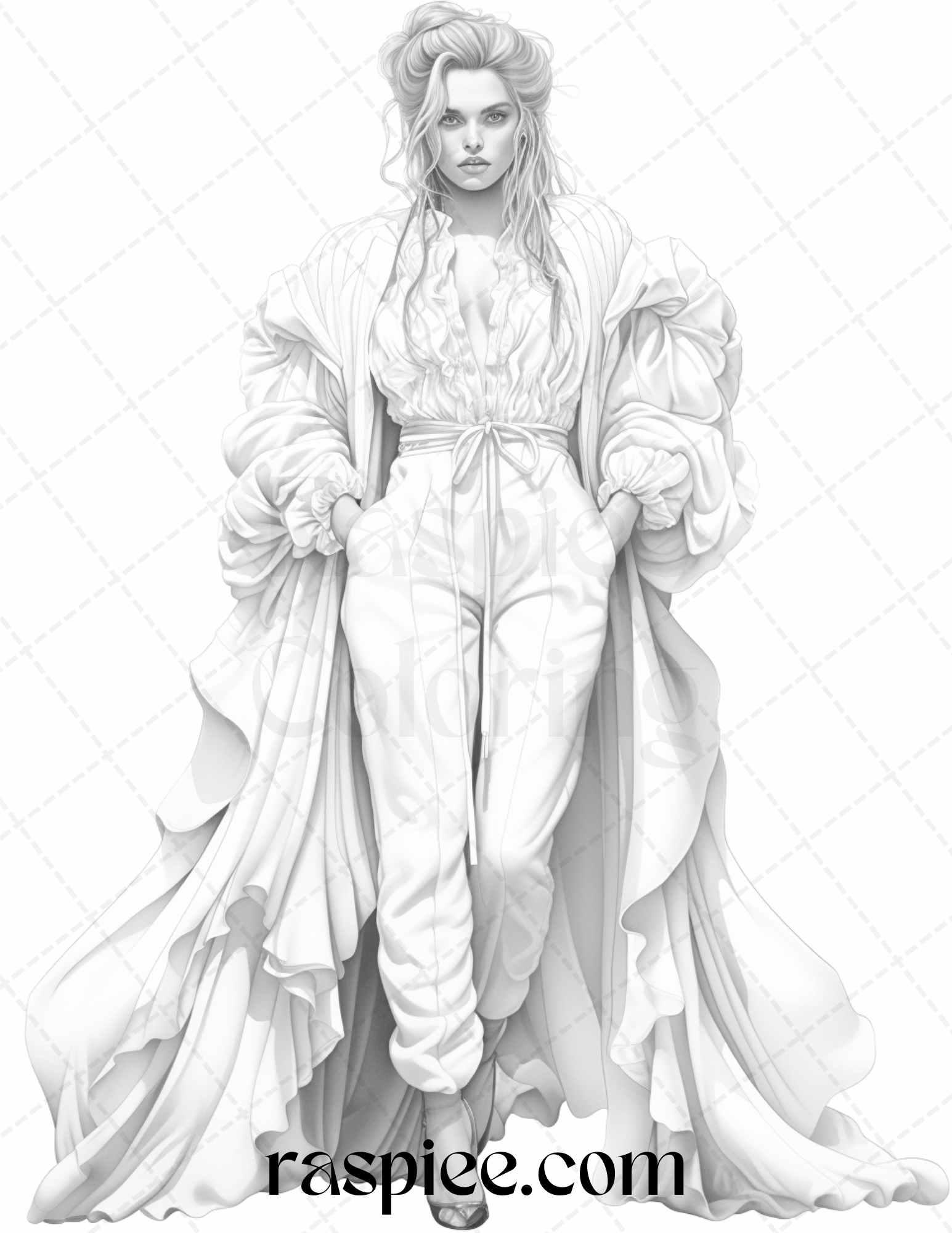 Fashion Show Grayscale Coloring Pages Printable for Adults, PDF File Instant Download