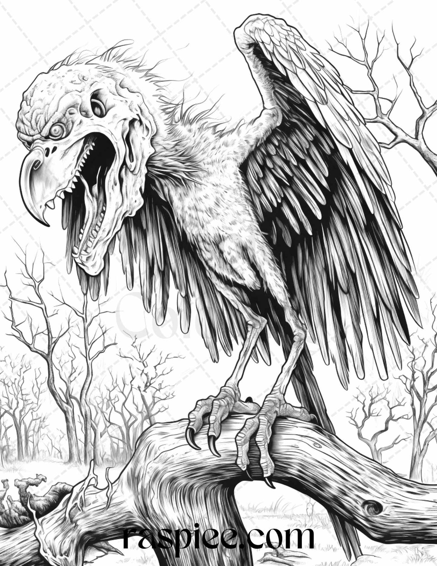 66 Horror Zombie Animals Grayscale Coloring Pages Printable for Adults, PDF File Instant Download